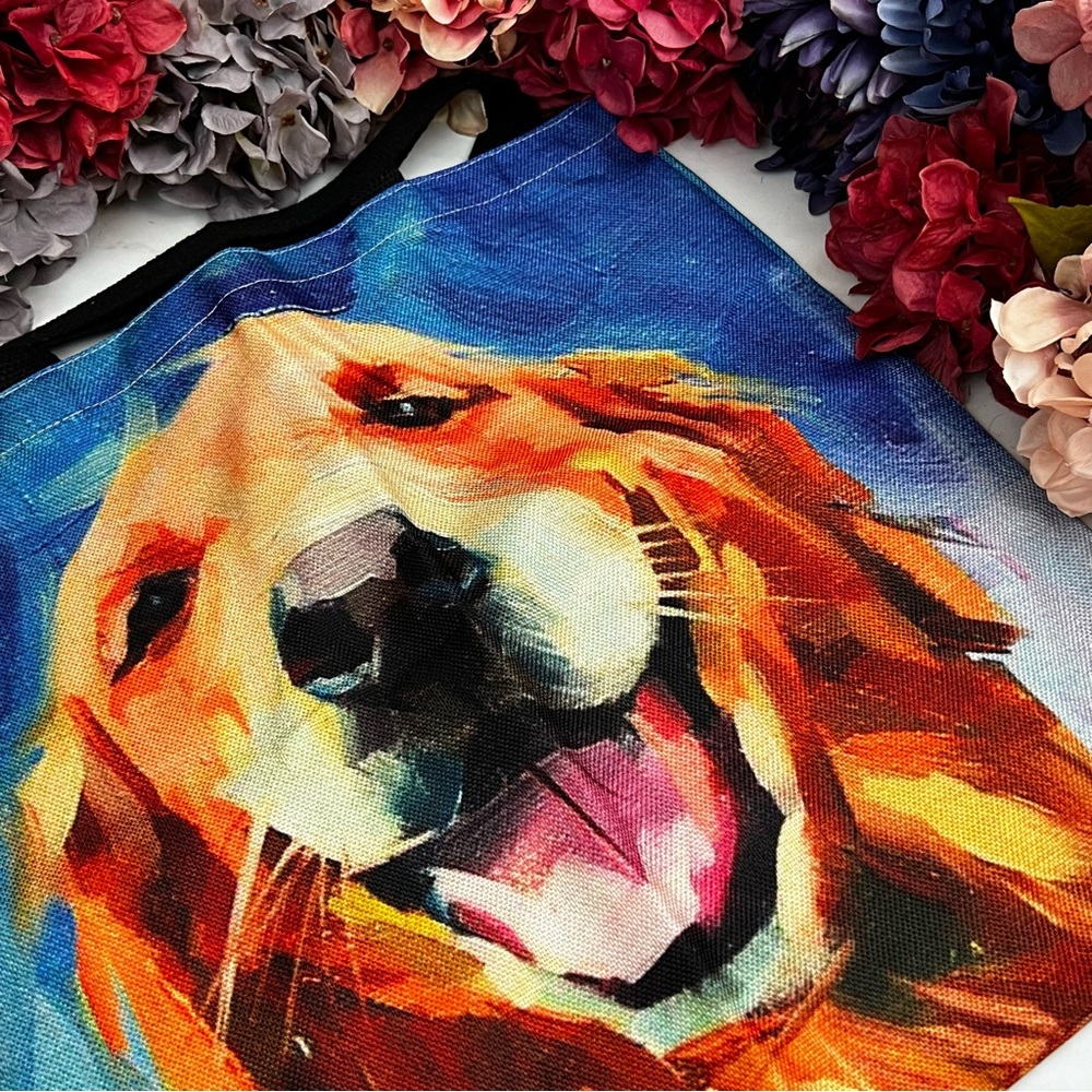 Eco-Friendly Happy Golden Retriever Dog Folding Tote Bag - Picture 6 of 14
